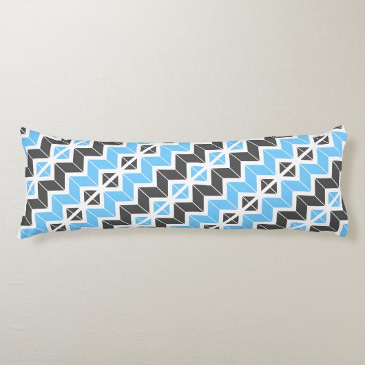 Modern Sky Blue Dark Gray Geometric Herringbone Seitenschläferkissen (Vorderseite)