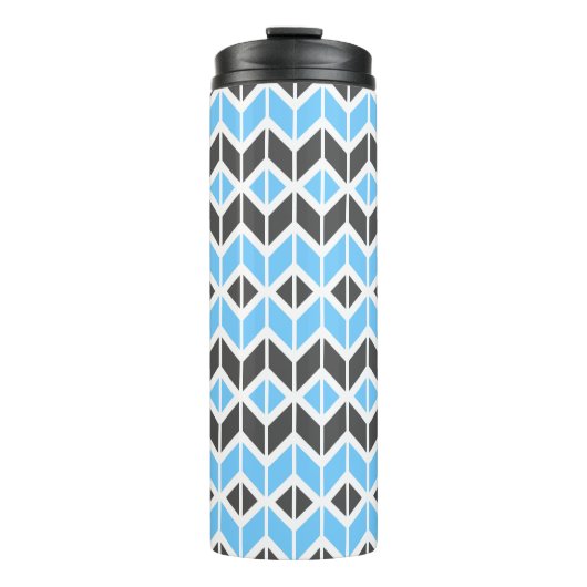 Modern Sky Blue Dark Gray Geometric Herringbone Thermosbecher (Vorderseite)