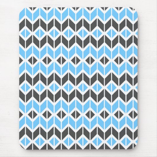 Modern Sky Blue Dark Gray Herringbone Geometric Mousepad (Vorne)
