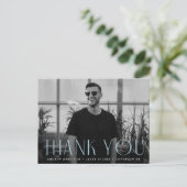 Modern Sky Blue Foto Abschluss Vielen Dank Postkarte (Stehend Vorderseite)