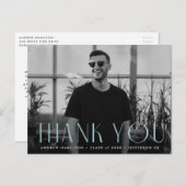 Modern Sky Blue Foto Abschluss Vielen Dank Postkarte (Vorne/Hinten)