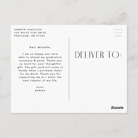 Modern Sky Blue Foto Abschluss Vielen Dank Postkarte (Rückseite)