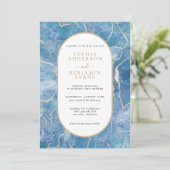 Modern Sky Blue Gold Agate Wedding Einladung (Stehend Vorderseite)