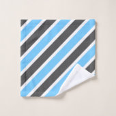 Modern Sky Blue Gray Diagonal Stripes Badhandtuch Set (Waschlappen)