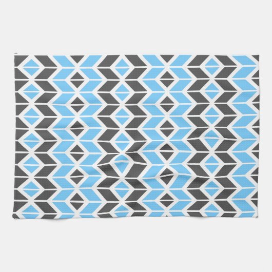 Modern Sky Blue Gray Herringbone Geometric Muster Geschirrtuch (Horizontal)