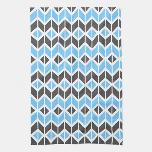 Modern Sky Blue Gray Herringbone Geometric Muster Geschirrtuch (Vertikal)