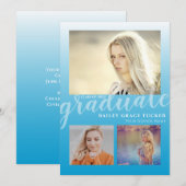 Modern Sky Blue Ombre Graduate 3-Foto Abschluss Ankündigung (Vorne/Hinten)
