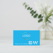 Modern Sky Blue White mit Monogram Logo und Foto Visitenkarte (Stehend Vorderseite)