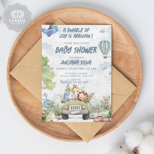 Modern Sky Blue White Teddy Bären Floral Design Einladung