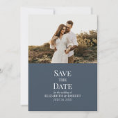 Modern Slate Blue Custom Foto Save the Date Card Einladung (Vorderseite)