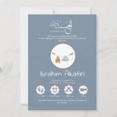 Modern Slate Blue Islamic Baby Boy Birth Ankündigung (Vorderseite)