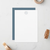 Modern Slate Blue Sunburst Monogram Mitteilungskarte (Vorderseite/Rückseite Beispiel)