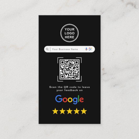 Modern Sleek Black Google Review QR Code Visitenkarte (Vorderseite)