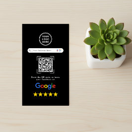 Modern Sleek Black Google Review QR Code Visitenkarte