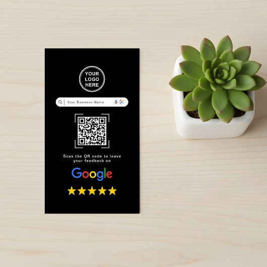 Modern Sleek Black Google Review QR Code Visitenkarte