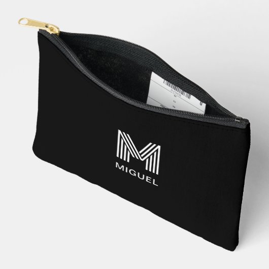 Modern Sleek Monogram Simple Black Zubehörtasche (Offen)