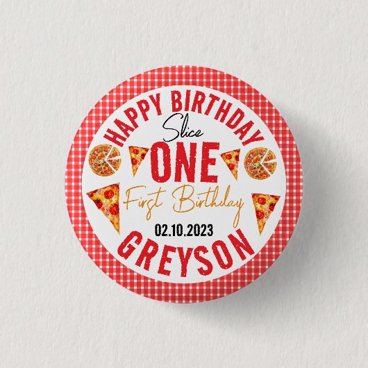 Modern Slice Slice Baby Pizza 1. Geburtstag Button (Vorderseite)
