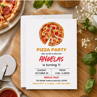 Modern Slice Slice Baby Pizza 1. Geburtstag Einladung