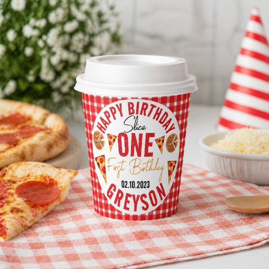 Modern Slice Slice Baby Pizza 1. Geburtstag Pappbecher