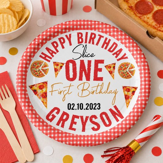 Modern Slice Slice Baby Pizza 1. Geburtstag Pappteller
