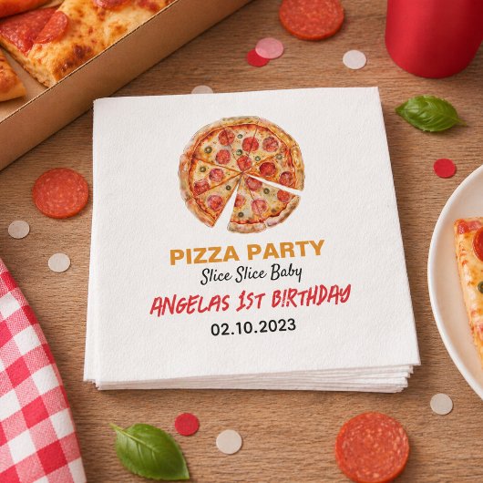 Modern Slice Slice Baby Pizza 1. Geburtstag Serviette
