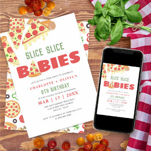 Modern Slice Slice Baby Twins Pizza Geburtstagspar Einladung