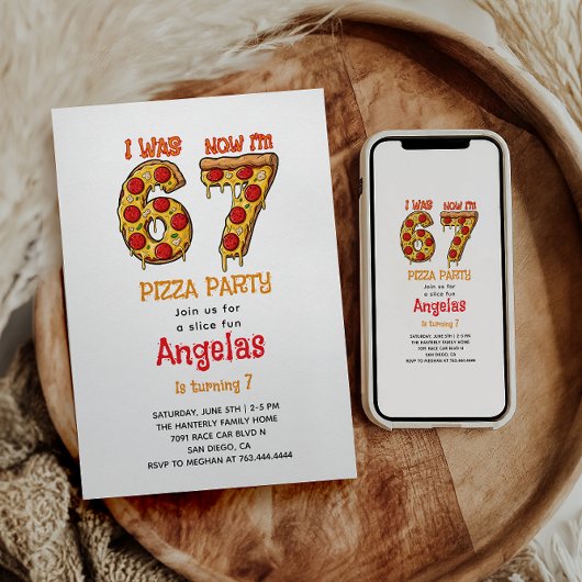 Modern Slice Slice Boy Six Seven Birthday Party Einladung