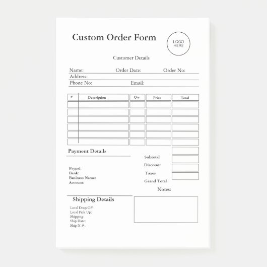 Modern Small Business custom order Sales Receipt Post-it Klebezettel (Vorderseite)