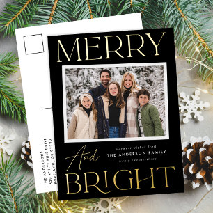 Modern Snapshot Black Merry and Bright Foto Folien Feiertagspostkarte