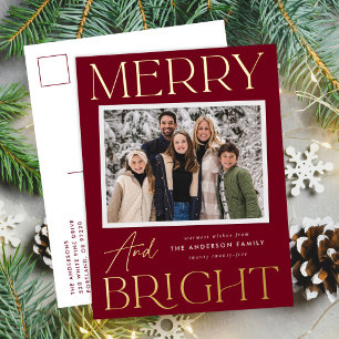 Modern Snapshot Burgundy Merry and Bright Foto Folien Feiertagspostkarte
