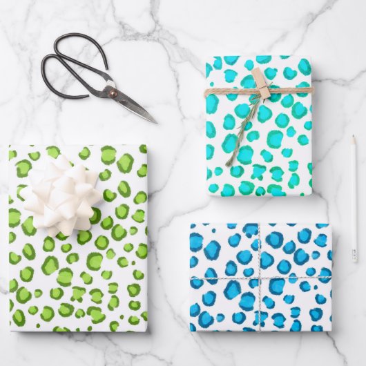 Modern Snow Leopard Blue Green Animal Print Geschenkpapier Set (Vorderseite)
