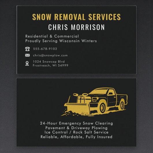 Modern Snow Plowing Removal Black Gold Visitenkarte