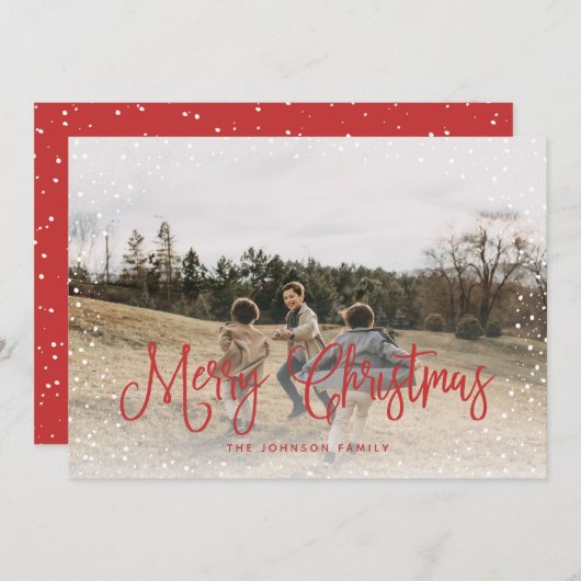 Modern Snow Script 2 Foto Feiertagskarte (Vorne/Hinten)