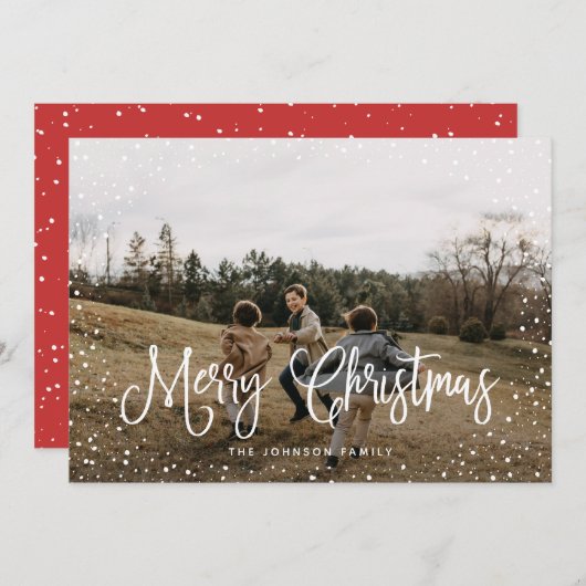 Modern Snow Script 2 Foto Feiertagskarte (Vorne/Hinten)
