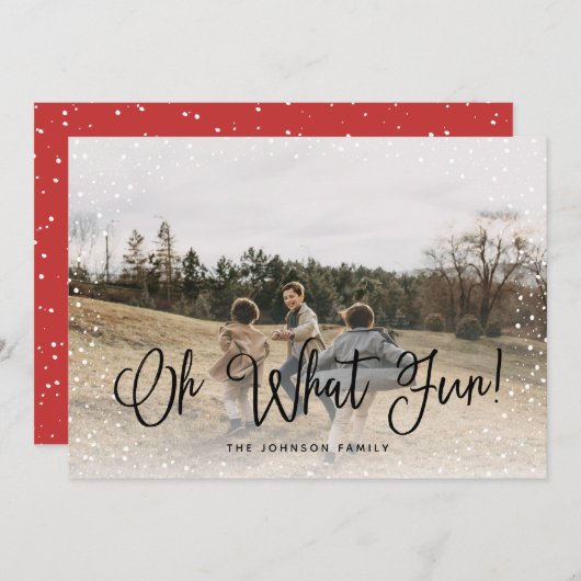 Modern Snow Script 2 Foto Feiertagskarte (Vorne/Hinten)