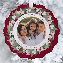 Modern Snowberry Greenery Wreath Burgund Foto Ornament Karte