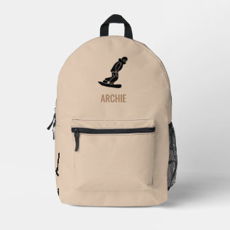 Modern Snowboarder Snowboarden Personalisiert Beig Bedruckter Rucksack