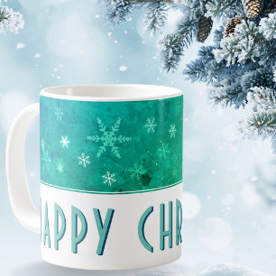 Modern Snowflake Blue Green Happy Weihnachten Kaffeetasse