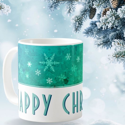 Modern Snowflake Blue Green Happy Weihnachten Kaffeetasse