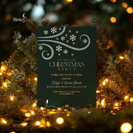 Modern Snowflake Foil Green Christmas Invitation Folieneinladung