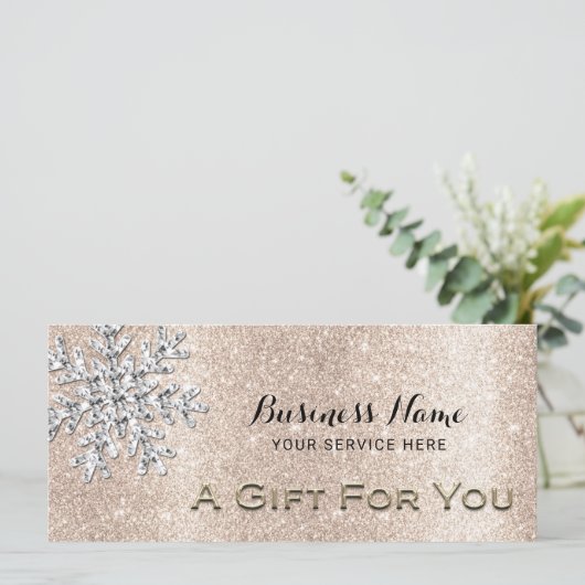 Modern Snowflake Gold Glitter Gift Certificate (Stehend Vorderseite)