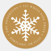 Modern Snowflake Gold Rücksendeadresse Runder Aufkleber (Vorderseite)
