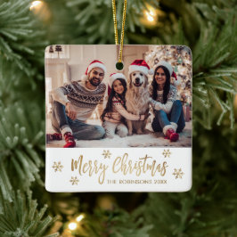 Modern Snowflake Gold und Weiß Foto Weihnachten Keramikornament