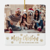 Modern Snowflake Gold und Weiß Foto Weihnachten Keramikornament (Rückseite)