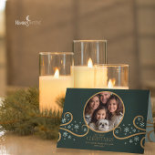 Modern Snowflake Green Folded Photo Holiday Card Karte