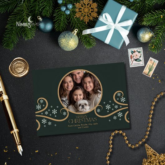 Modern Snowflake Green Folded Photo Holiday Card Karte