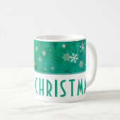 Modern Snowflake Green Happy Weihnachten Kaffeetasse (VorderseiteRechts)