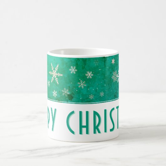 Modern Snowflake Green Happy Weihnachten Kaffeetasse (Mittel)