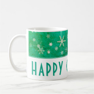 Modern Snowflake Green Happy Weihnachten Kaffeetasse