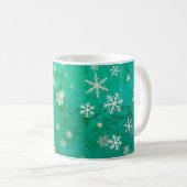 Modern Snowflake Grün Muster Weihnachtsfeiertag Kaffeetasse (VorderseiteRechts)